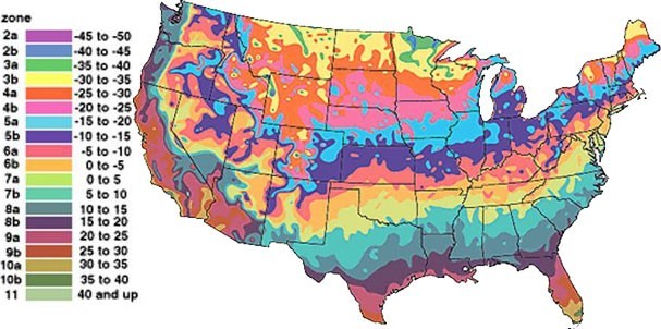 The USDA Plant Hardiness Zone Map can tell you 