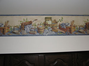 Old Fashioned Washboard, Irons & Baskets in Blue Border #CYB1539