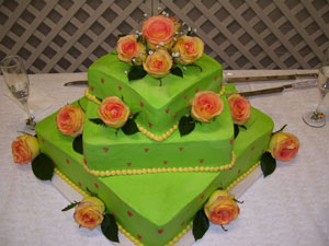 Lime Green Wedding Cake with Fresh Flowers