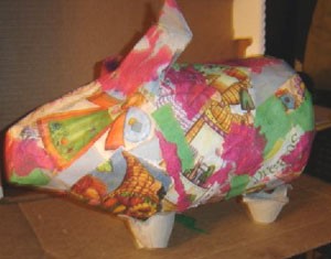Decoupaged Bleach Bottle Piggies