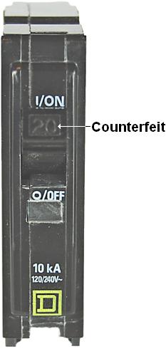 Picture
of Recalled Counterfeit Circuit Breaker