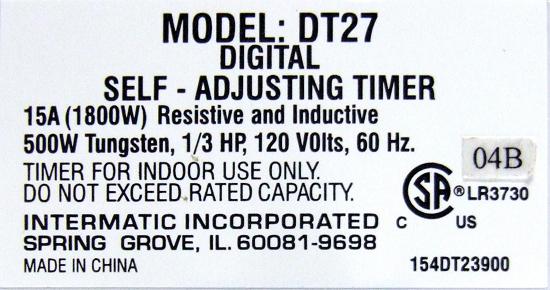 Close Up of Label on Recalled Digital
Timer