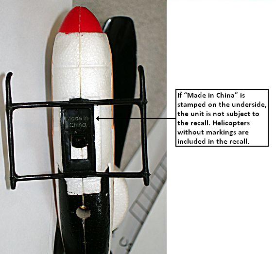 Picture of underside of Recalled Remote-Controlled Helicopter Toy