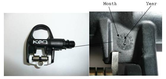 Picture of Classic, Spring, and Carbon pedal with indicator for month and year of production