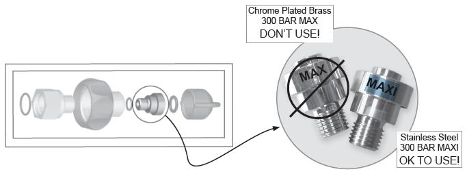 Picture of Recalled and Non-recalled Scuba Regulator and Adapter