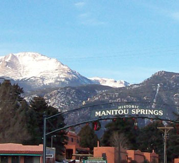 Entrance to Manitou Springs With Pikes Peak in the Background